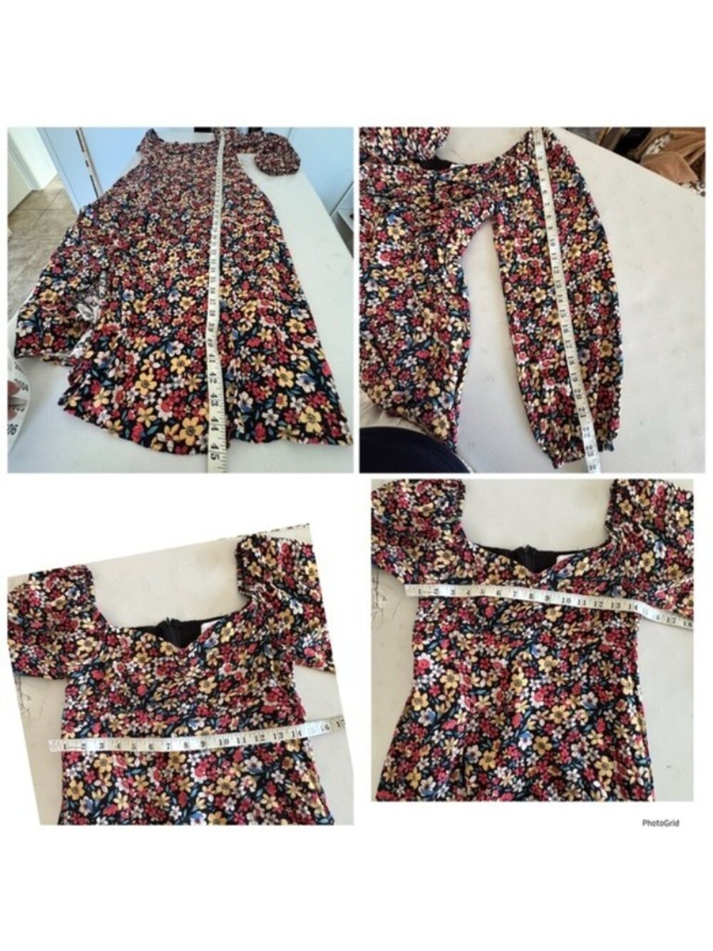 Lost + Wander Black Floral Paradise Valley Long Sleeve Midi dress Small - Picture 8 of 13